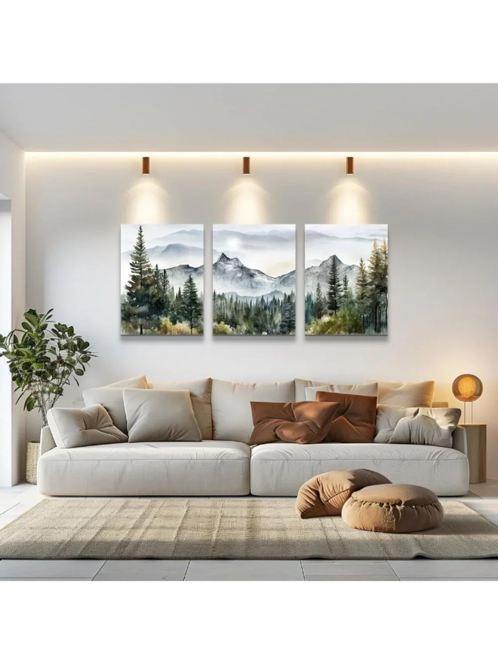 Modern Abstract Mountain Forest Canvas Art Prints - 3 Piece Framed Wall Decor
